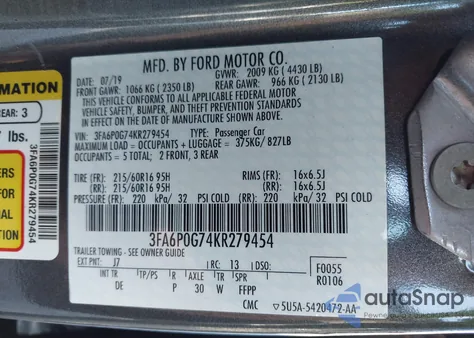 2019 Ford Fusion S from USA, damaged, VIN 3FA6P0G74KR279454